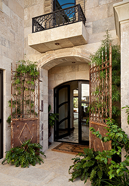 Antique reclaimed and restored limestone entryway Empire style